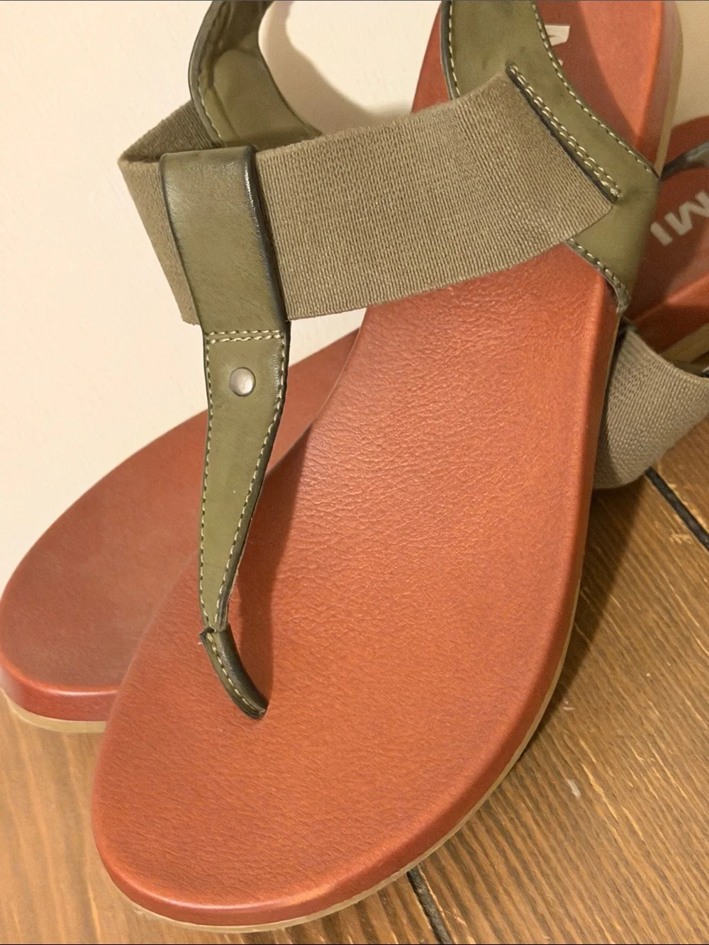 MIA Olive Slingback Thong Sandals with Rust Footbed